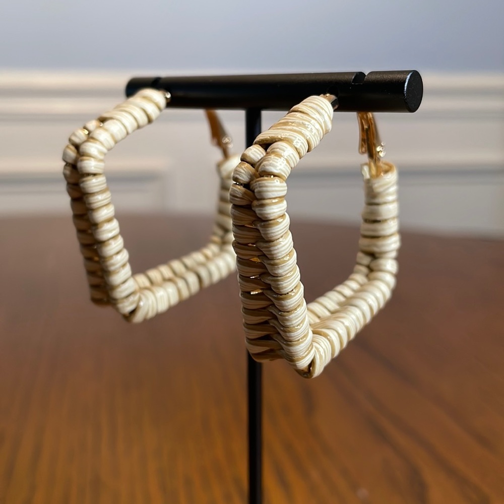 Beige Wicker Hoop Earrings